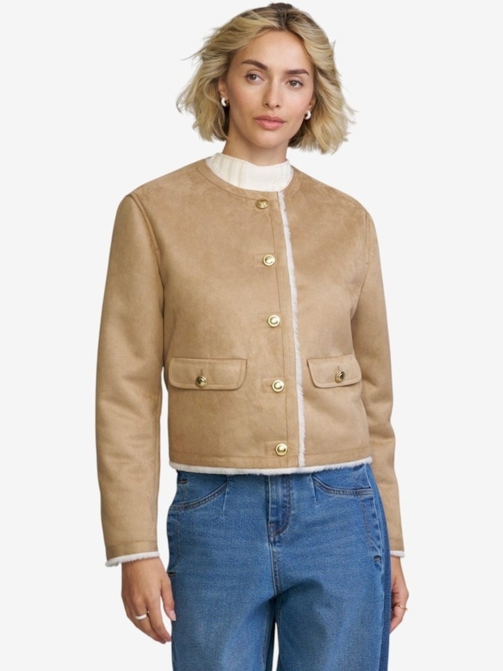 H&M Wool-Trimmed Faux Shearling Cropped Jacket